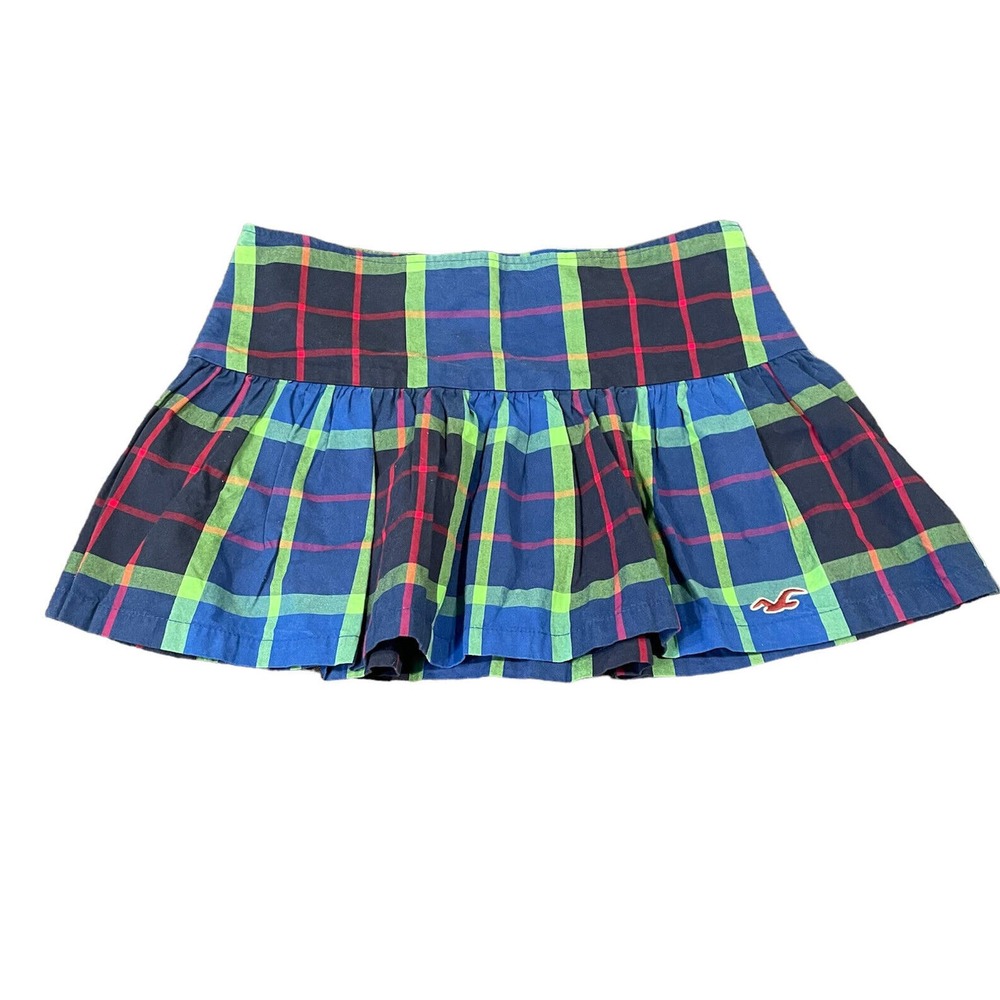 Vintage Women's Hollister Plaid Micro Mini Skirt Y2K Barbiecore Size 3 Pleated